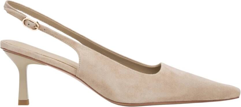 Estro Beige Velours Slingback Pumps met Lage Hak