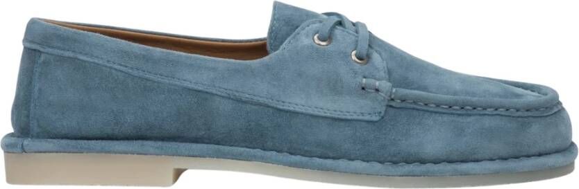 Estro Blauwe Loafers van Velours in Nautische Stijl met Vetersluiting