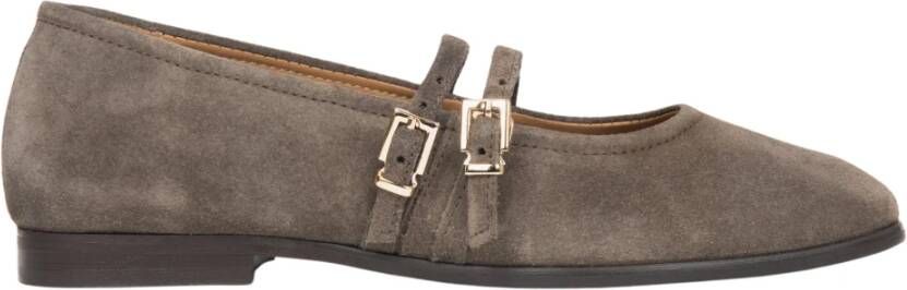 Estro Bruine ballerina's voor dames met een gesp gemaakt van premium Italiaans echt velours