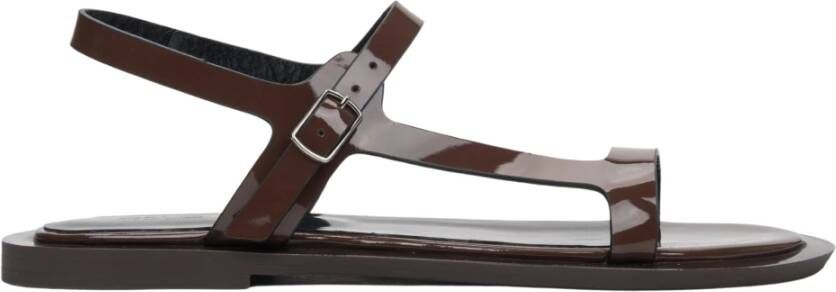 Estro Bruine Lakleren Sandalen voor Dames met Dunne Bandjes