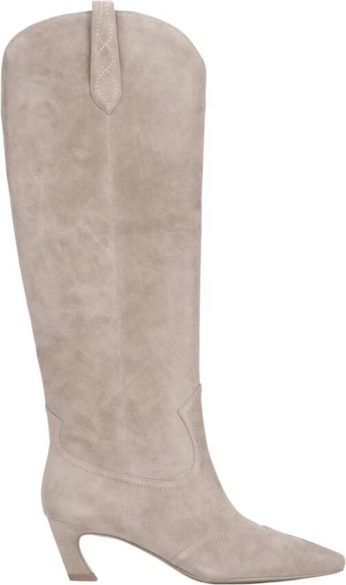 Estro Dames beige cowboy laarzen van natuurlijk suède met een hoge schacht Beige Dames