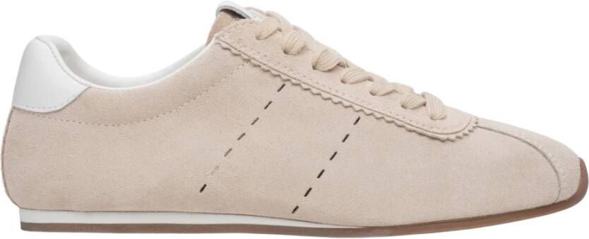 Estro Dames Beige Zachte Velours Sneakers met een Lage Zool
