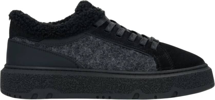 Estro Dames Bont Gevoerde Zwarte Winter Sneakers gemaakt van Echt Velours
