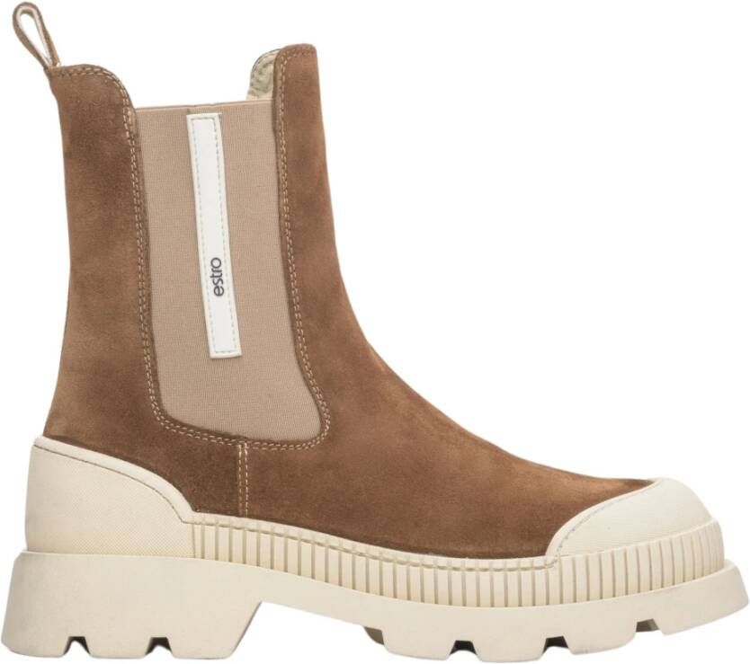 Estro Dames Bruin & Beige Chelsea Laarzen gemaakt van Velours & Echt Leer