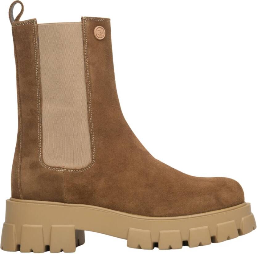 Estro Dames Bruine Chelsea Boots gemaakt van Echt Velours Er00113457 Brown Dames