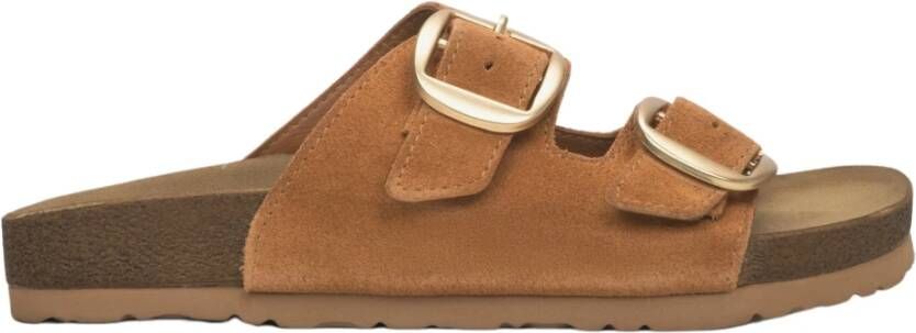 Estro Dames Bruine Velours Slide Sandalen met Dikke Banden Er00115132 Brown Dames