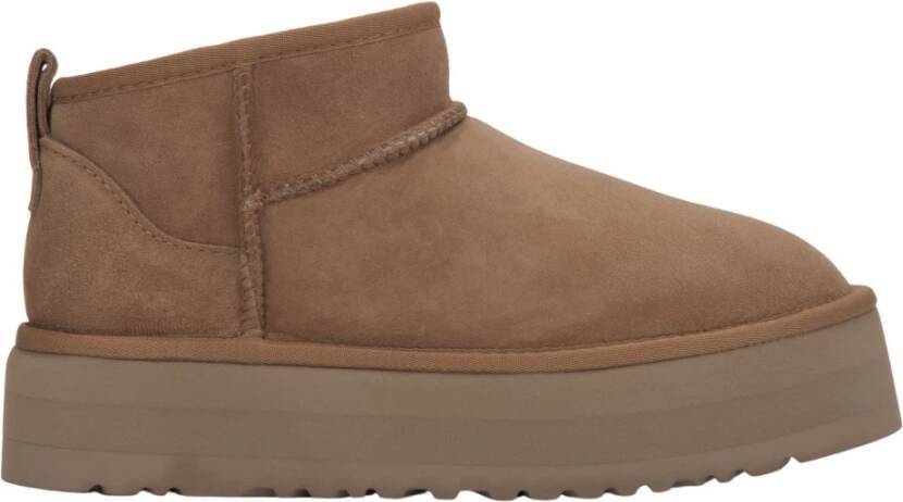 Estro Dames Lage Beige Snowboots gemaakt van Echt Velours met een Bontvoering