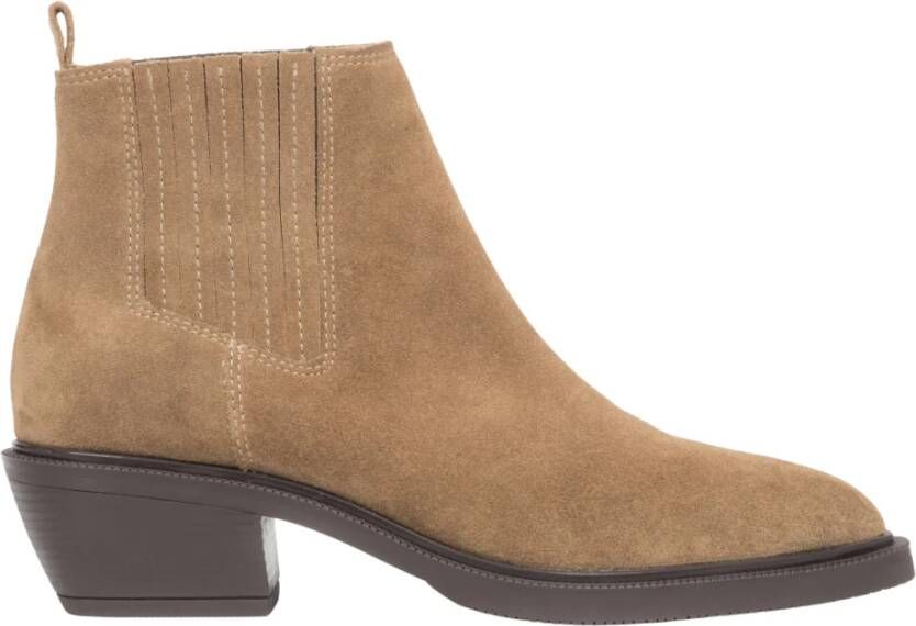 Estro Dames lage bruine cowboy laarzen gemaakt van premium Italiaans echt velours