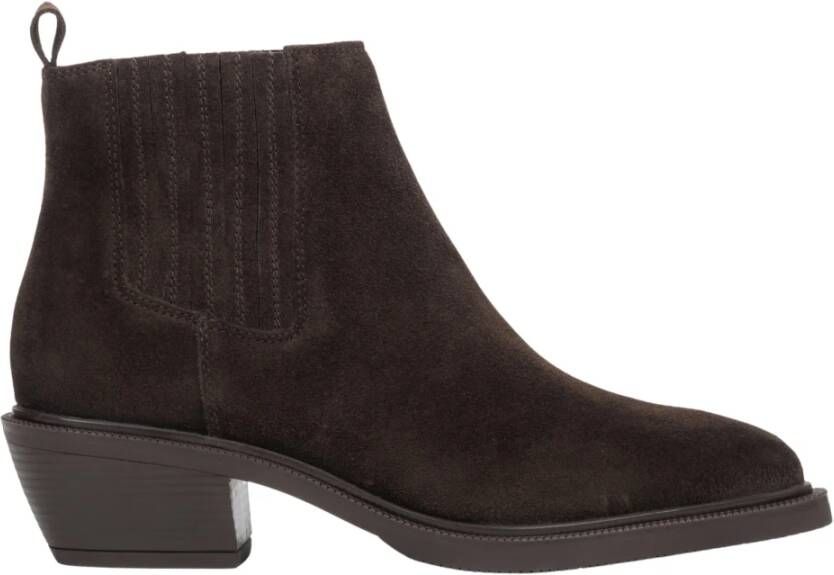 Estro Dames Lage Donkerbruine Cowboy Laarzen gemaakt van Premium Italiaans Echt Velours