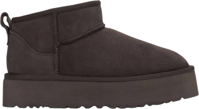 Estro Dames Lage Donkerbruine Snowboots gemaakt van Echt Velours met een Bontvoering