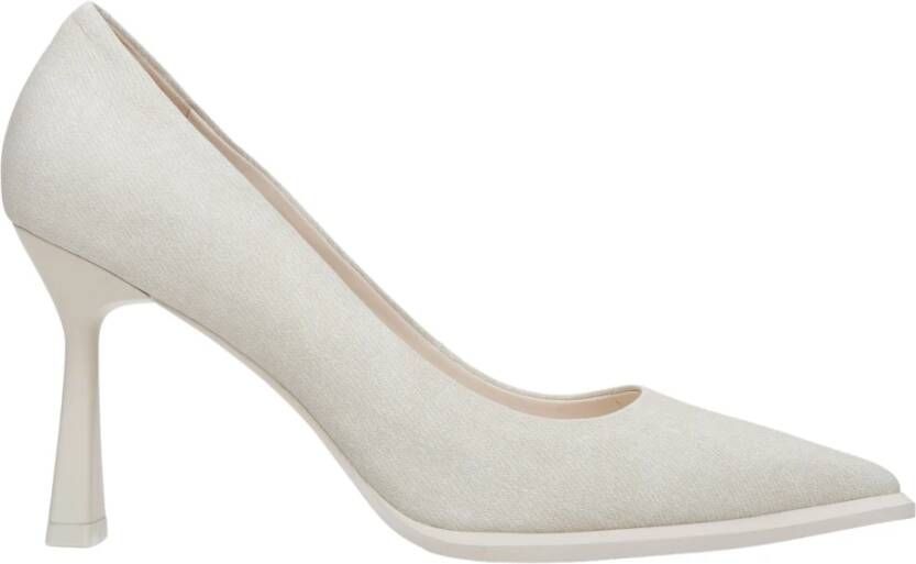 Estro Dames Licht Beige Denim Pumps met een Stabiele Hak Er00114626 Beige Dames