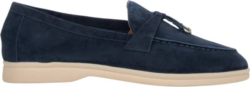 Estro Marineblauwe velours loafers met decoratieve kwast