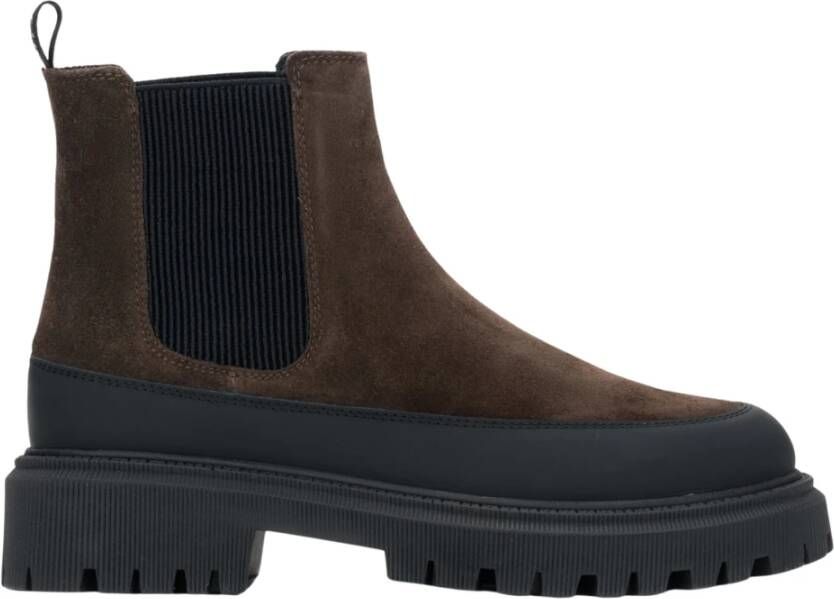 Estro Dames Saddle Brown Chelsea-laarzen gemaakt van echt Italiaans velours en leer
