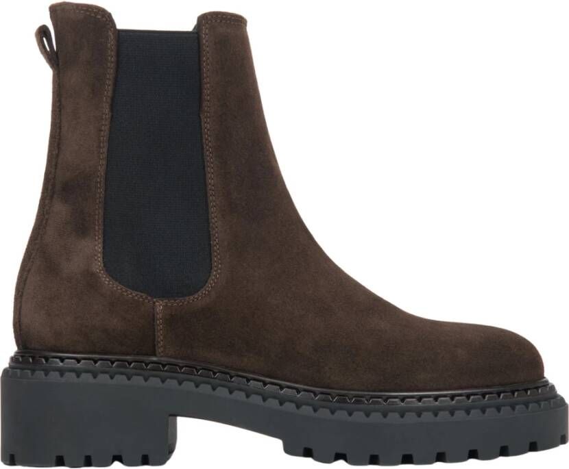 Estro Dames Saddle Brown Platform Chelsea Boots in Echt Italiaans Velours