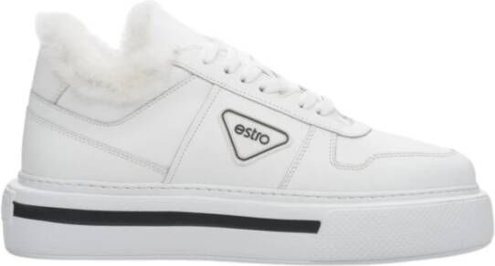 Estro Dames Witte Leren Lage Sneakers met Bontvoering voor Winter Er00111981