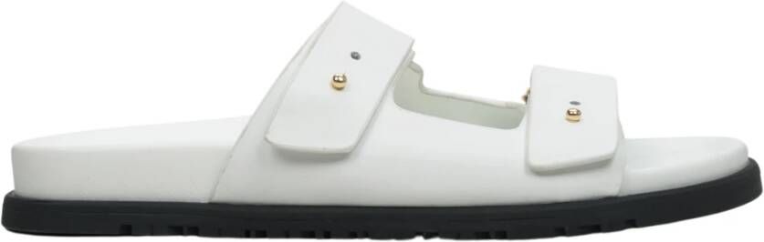 Estro Dames Witte Leren Slides met Verstelbare Dikke Banden Er00114726 White Dames