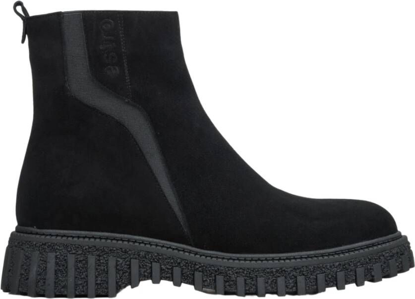 Estro Dames Zwarte Velours Enkellaarzen Geïsoleerd met Bont Black Dames