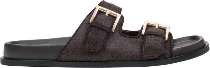 Estro Donkerbruine leren slippers