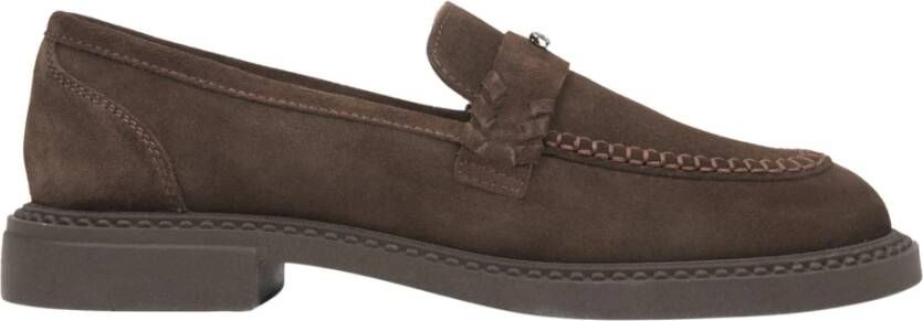 Estro Donkerbruine Penny Loafers voor dames gemaakt van Premium Italiaans Echt Velours Brown Dames
