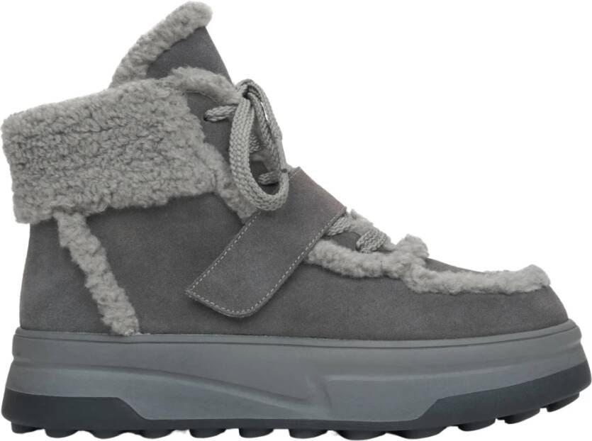 Estro Donkergrijze fluwelen enkellaarsjes voor dames voor de winter met wollen voering Gray Dames