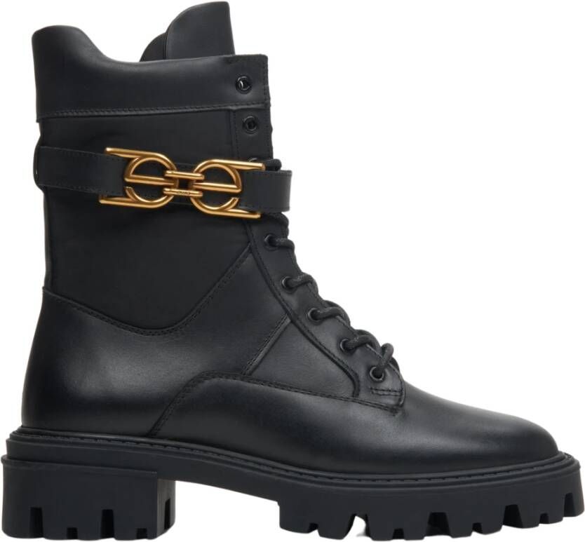 Estro Echt leren enkellaarsjes met gouden orna t