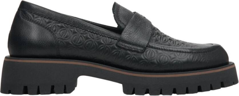 Estro Elegante Zwarte Leren Loafers Black Dames