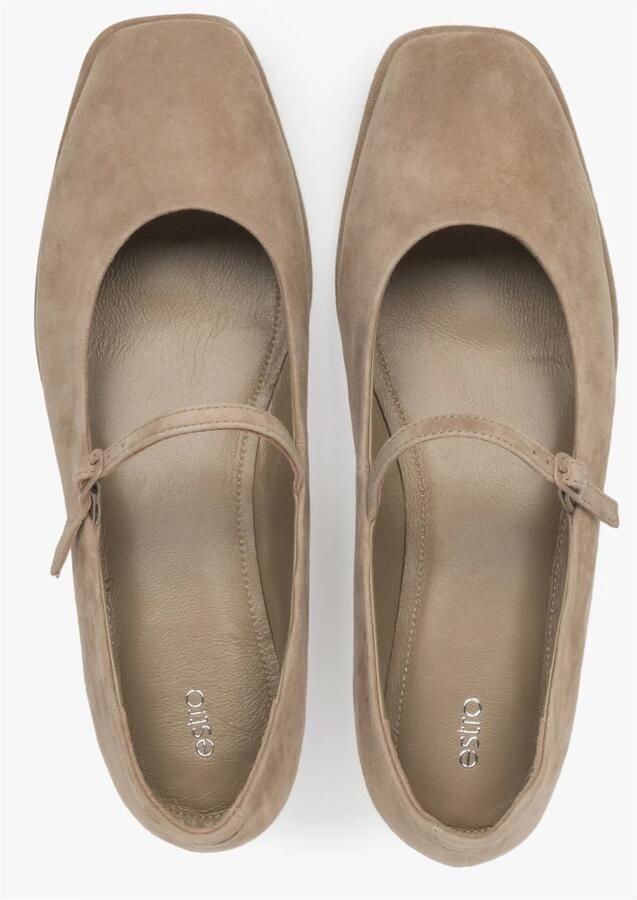 Estro Beige ballerina's voor dames met gesp gemaakt van zacht fluweel