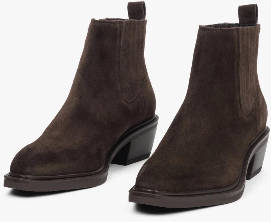 Estro Dames Lage Donkerbruine Cowboy Laarzen gemaakt van Premium Italiaans Echt Velours