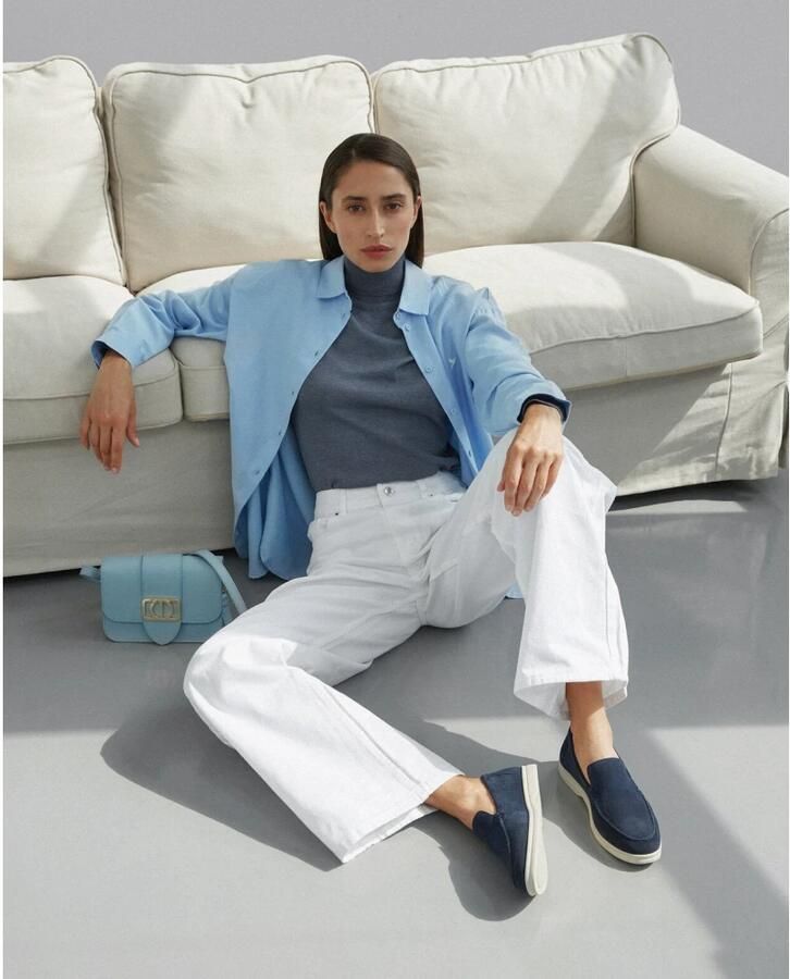 Estro Dames Marineblauwe Natuurlijke Velours Loafers