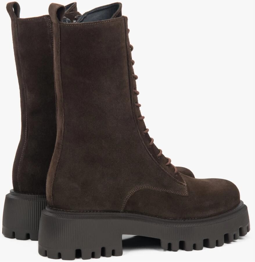 Estro Dames Zadelbruine Enkellaarzen gemaakt van Premium Italiaans Echt Velours