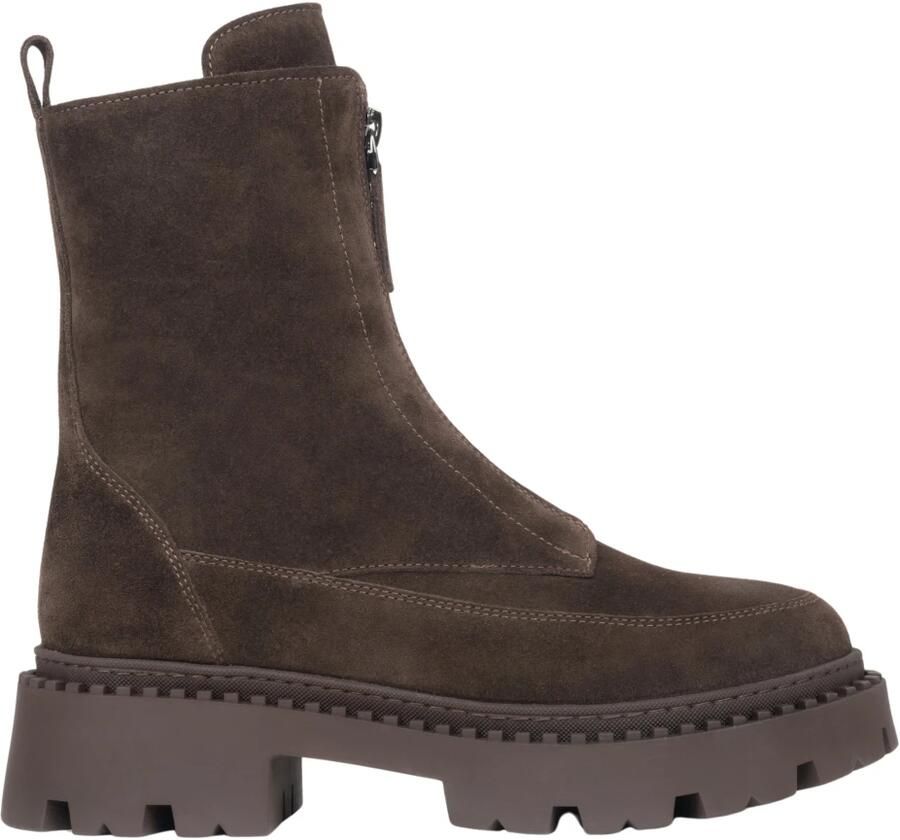 Estro Donkerbruine Enkellaarsjes voor Dames gemaakt van Italiaans Echt Velours met Licht Isolatie