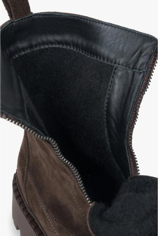 Estro Donkerbruine Enkellaarsjes voor Dames gemaakt van Italiaans Echt Velours met Licht Isolatie - Foto 2