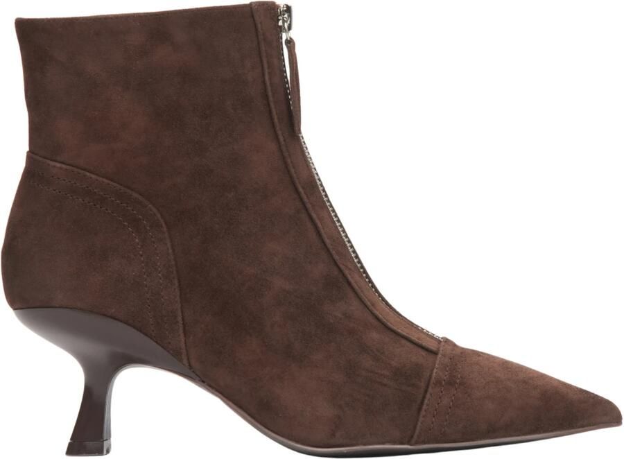 Estro Donkerbruine fluwelen enkellaarsjes voor dames met lage stilettohak - Foto 2