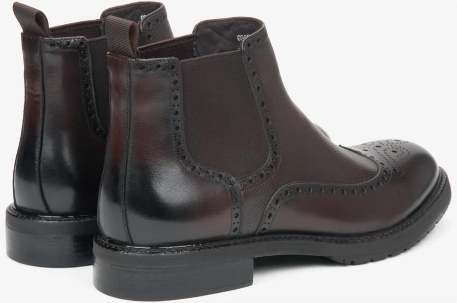 Estro Heren donkerbruine leren Chelsea laarzen met folk perforatie Brown Heren