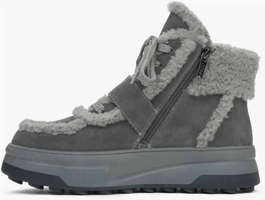 Estro Donkergrijze fluwelen enkellaarsjes voor dames voor de winter met wollen voering Gray Dames