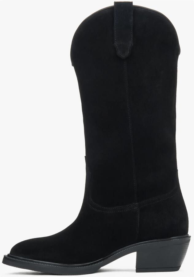 Estro Premium Italiaanse Velours Hoge Zwarte Cowboylaarzen voor Vrouwen