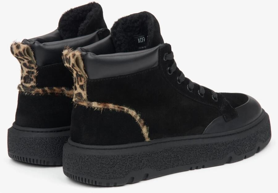 Estro Zwarte Hoge Winter Sneakers voor Dames gemaakt van Velours & Bont