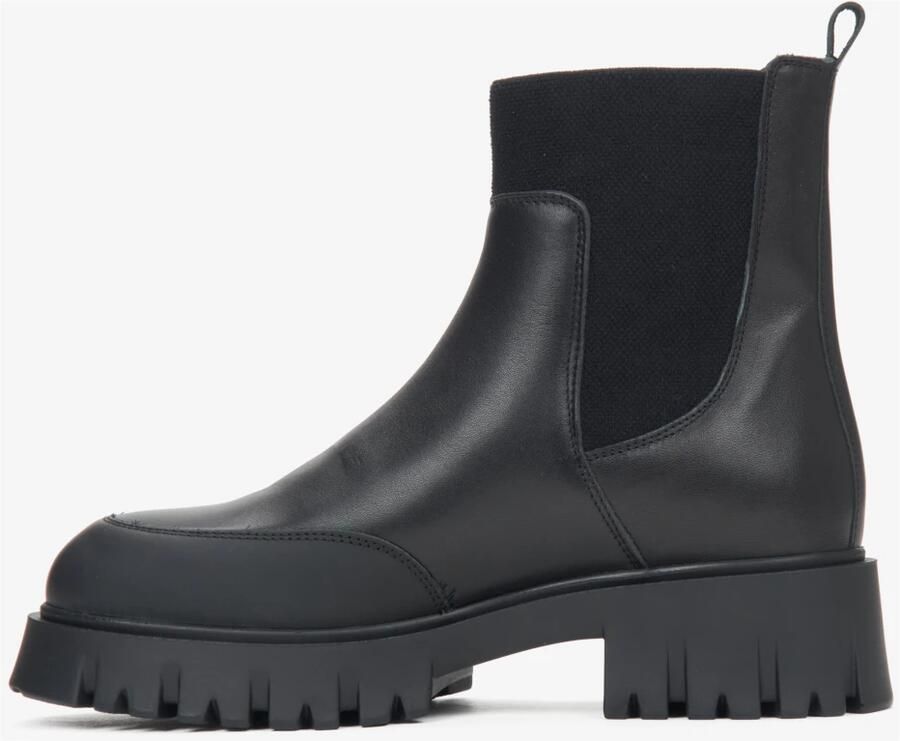 Estro Zwarte leren enkellaarsjes