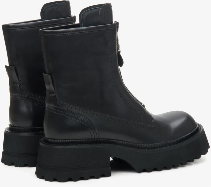 Estro Zwarte leren enkellaarsjes met decoratieve rits