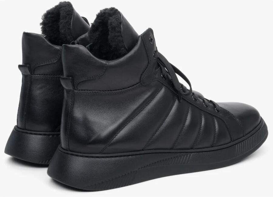 Estro Zwarte Leren High-Top Sneakers