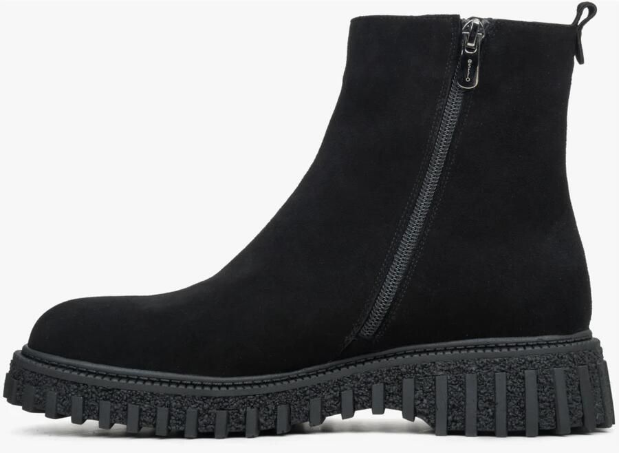 Estro Dames Zwarte Velours Enkellaarzen Geïsoleerd met Bont Black Dames