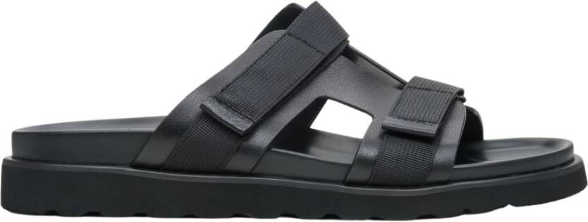 Estro Heren Zwarte Leren Slides met een Flexibele Zool Er00113412 Black Heren
