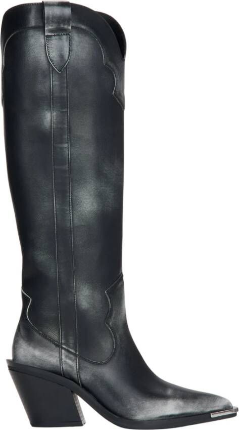 Estro Hoge Zwarte Vintage Cowboy Laarzen voor Dames gemaakt van Italiaans Echt Leer Black Dames