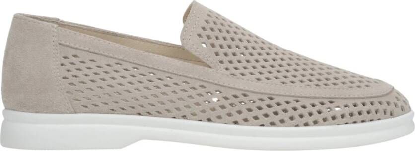 Estro Lichtbeige Loafers voor Dames gemaakt van Premium Italiaans Echt Velours met Perforatie