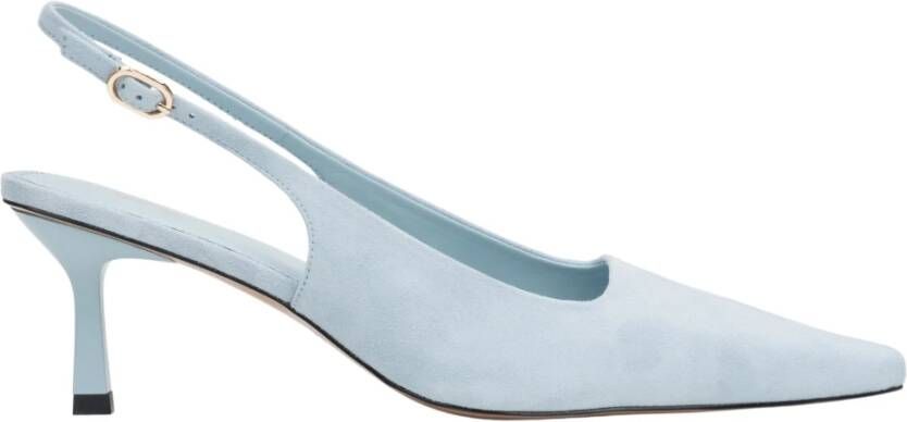 Estro Lichtblauwe Velours Slingback Pumps voor Dames met Lage Hak