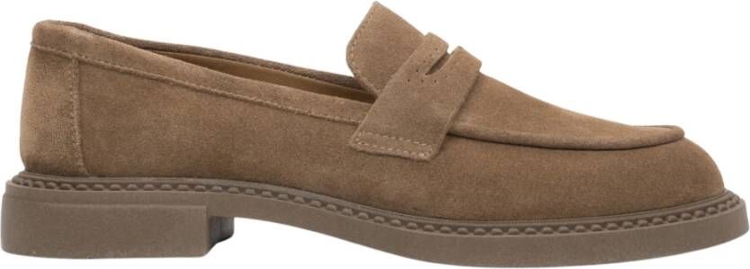 Estro Lichtbruine Penny Loafers voor dames gemaakt van Premium Italiaans Echt Velours Brown Dames