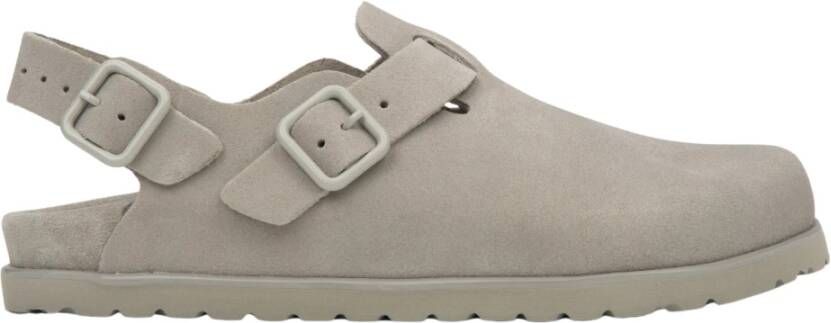 Estro Lichtgrijze Velours Clog Sandalen