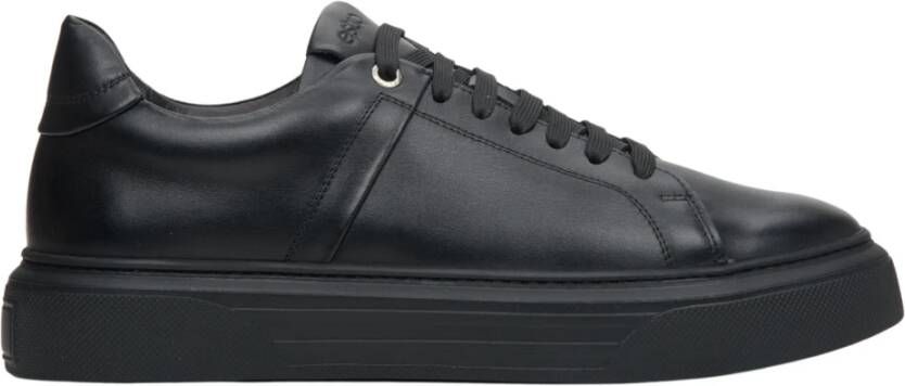 Estro Luxe Zwarte Leren Sneakers Black Heren
