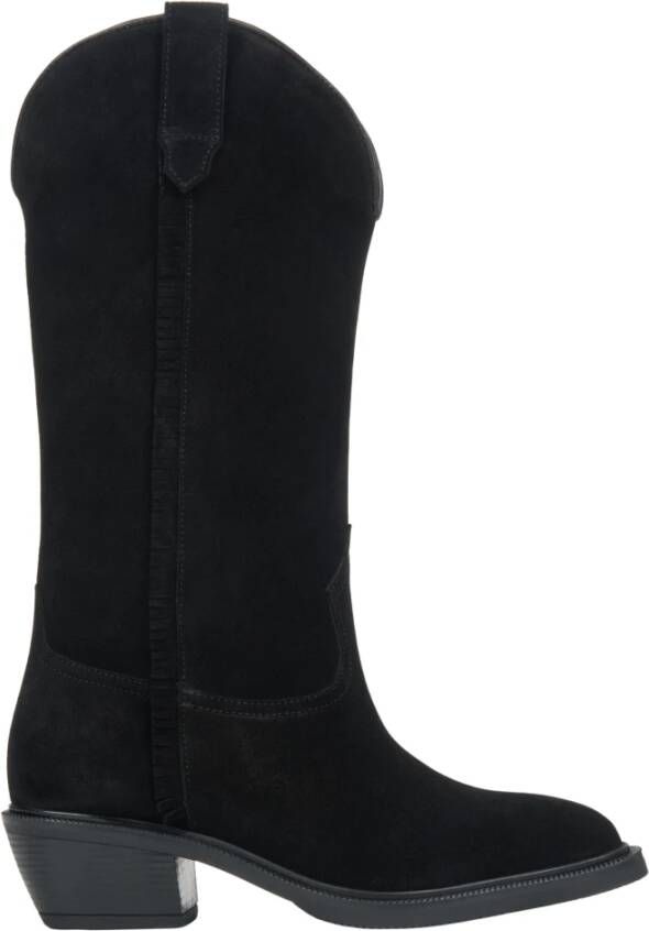 Estro Premium Italiaanse Velours Hoge Zwarte Cowboylaarzen voor Vrouwen