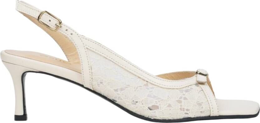 Estro Witte slingback sandalen met hak en decoratieve kant voor vrouwen